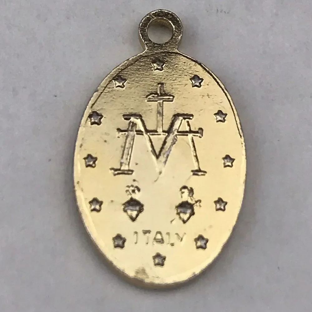 Regina Sine Labe Catholic Medal Pendant Vintage Pin Italy Gold Tone Small